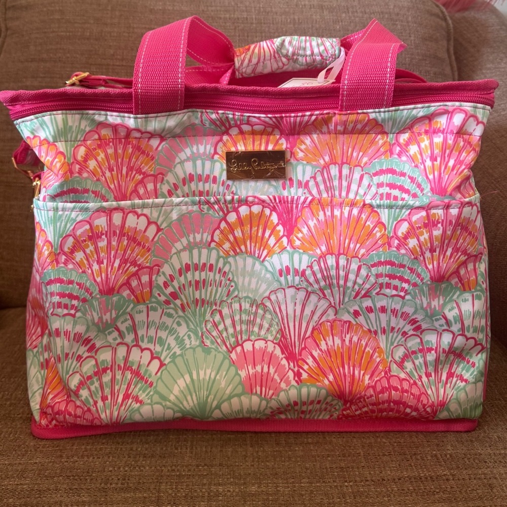 Lilly Pulitzer Pink Orange Multi Oh Shello Insulated Cooler Strap NWT